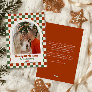 Cartes Pour Fêtes Annuelles Photo d'arche de Noël à carreaux rouge et vert rét