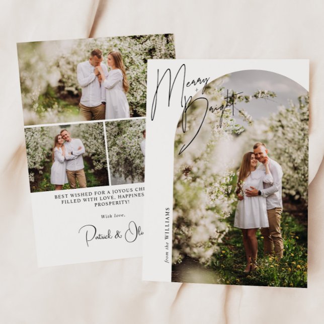 Cartes Pour Fêtes Annuelles Photo d'arche Merry + Bright Script (Créateur téléchargé)