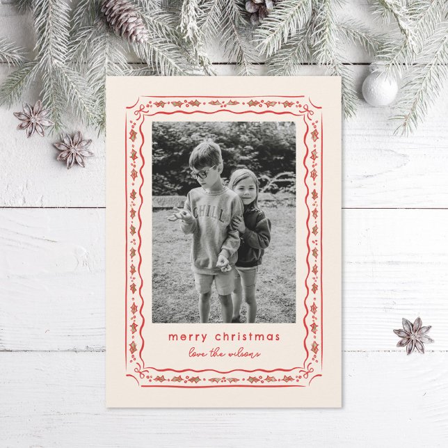 Cartes Pour Fêtes Annuelles Photo de cadre peint Holly classique (Créateur téléchargé)