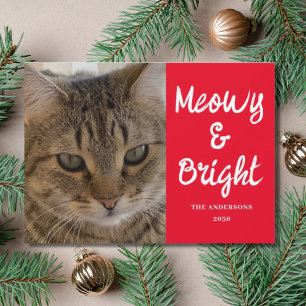 Cartes Pour Fêtes Annuelles Photo de chat Meowy et Noël brillant