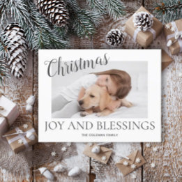 Cartes Pour Fêtes Annuelles Photo de Christmas Joy Blessings Moderne White Min