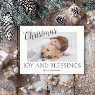 Cartes Pour Fêtes Annuelles Photo de Christmas Joy Blessings Moderne White Min