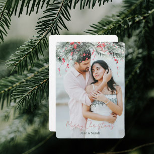 Cartes Pour Fêtes Annuelles Photo de couple au pin aquarelle arrondi