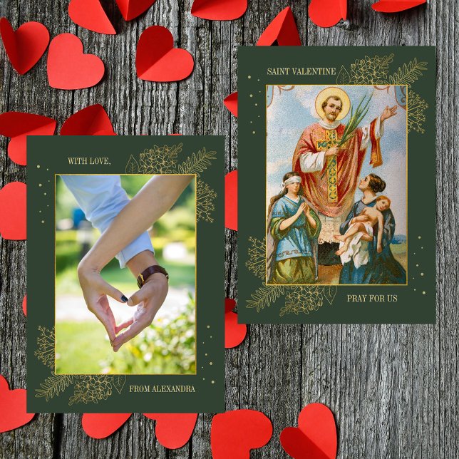Cartes Pour Fêtes Annuelles Photo de couple catholique Saint-Valentin (Christian Catholic Couple Photo Valentine's Day St Valentine I Love You Heart Prayer Holiday Card)