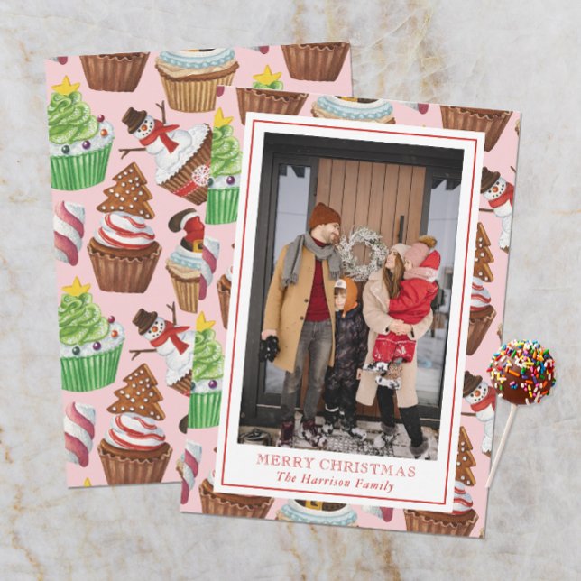 Cartes Pour Fêtes Annuelles Photo de cupcakes de Noël d'aquarelle (Créateur téléchargé)