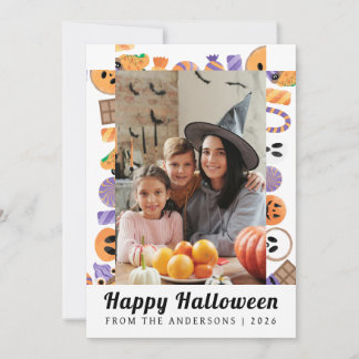 Cartes Pour Fêtes Annuelles Photo de famille 1 avec une bordure de bonbons fan