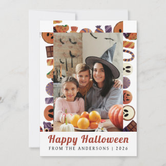 Cartes Pour Fêtes Annuelles Photo de famille 1 avec une bordure de bonbons fan