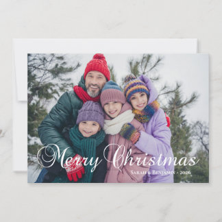 Cartes Pour Fêtes Annuelles Photo de famille à la calligraphie de Joyeux Noël