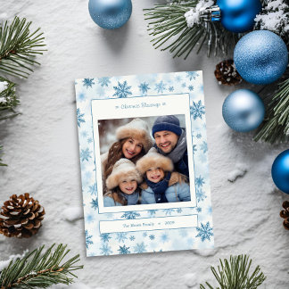 Cartes Pour Fêtes Annuelles Photo de famille à l'aquarelle flocon de neige ble