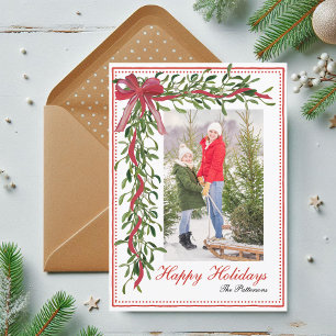Cartes Pour Fêtes Annuelles Photo de famille avec ruban rouge et gui Joyeuses