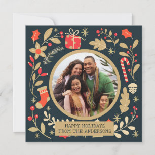 Cartes Pour Fêtes Annuelles Photo de famille botanique de Noël Vintage