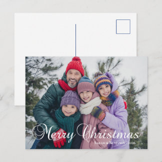 Cartes Pour Fêtes Annuelles Photo de famille calligraphié Joyeux Noël Classiqu