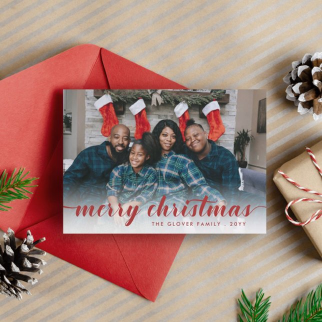 Cartes Pour Fêtes Annuelles Photo de famille Calligraphie rouge Joyeux Noël (Créateur téléchargé)