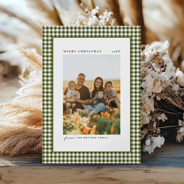 Cartes Pour Fêtes Annuelles Photo de famille classique et élégante En vichy (Créateur téléchargé)
