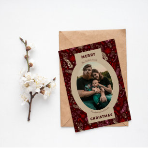 Cartes Pour Fêtes Annuelles Photo de famille dans un doodle fleuri marron
