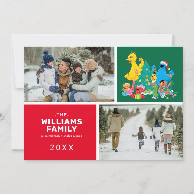 Cartes Pour Fêtes Annuelles Photo de famille de Noël de Rue Sesame (Devant)