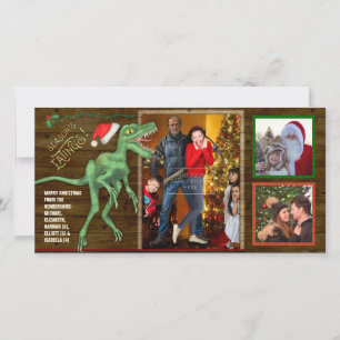 Cartes Pour Fêtes Annuelles Photo de famille de Noël Funny Velociraptor Dinosa