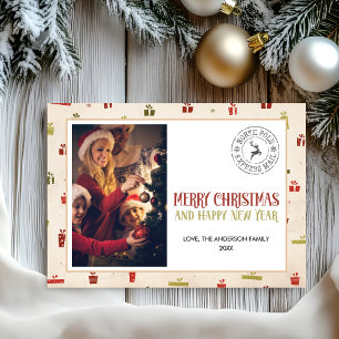 Cartes Pour Fêtes Annuelles Photo de famille de Noël Timbre du pôle Nord