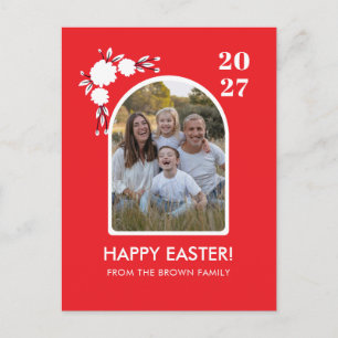 Cartes Pour Fêtes Annuelles Photo de famille de Pâques florale à l'arche rose