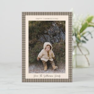 Cartes Pour Fêtes Annuelles Photo de famille de Thanksgiving Gingham Brun Rust