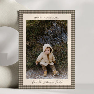 Cartes Pour Fêtes Annuelles Photo de famille de Thanksgiving Gingham Brun Rust