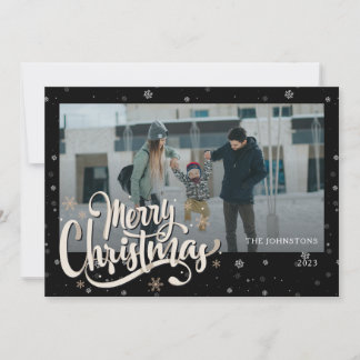 Cartes Pour Fêtes Annuelles Photo de famille élégant et nom | Joyeuses Fêtes