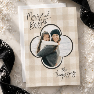 Cartes Pour Fêtes Annuelles Photo de famille élégant neutre à carreaux et quat