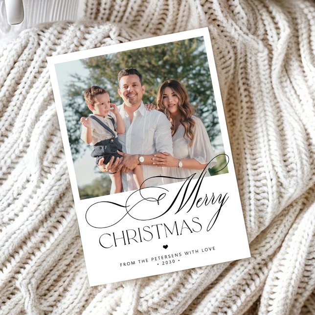 Cartes Pour Fêtes Annuelles Photo de famille élégante calligraphie Joyeux Noël (Créateur téléchargé)