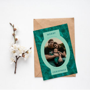 Cartes Pour Fêtes Annuelles Photo de famille en doodle floral turquoise