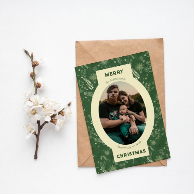 Cartes Pour Fêtes Annuelles Photo de famille en gribouillis vert (Créateur téléchargé)
