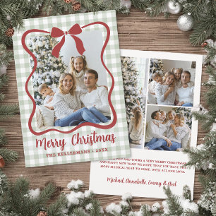 Cartes Pour Fêtes Annuelles Photo de famille en vichy vert pour Noël