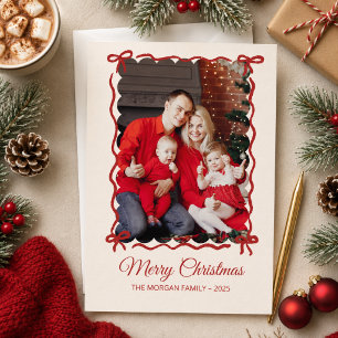 Cartes Pour Fêtes Annuelles Photo de famille fantaisiste Noël ruban rouge Fête