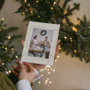 Cartes Pour Fêtes Annuelles Photo de famille Geometric Mocha Beige Joyeuses Fê