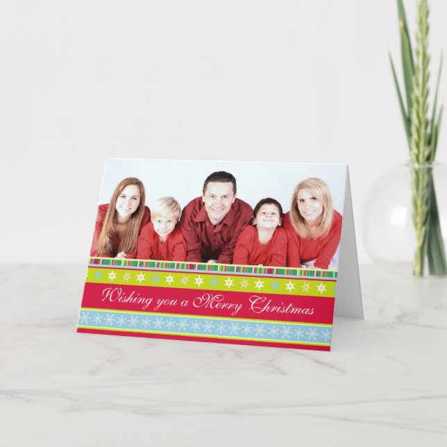 Cartes Pour Fêtes Annuelles Photo de famille graphique motif rouge vert Noël (Devant)