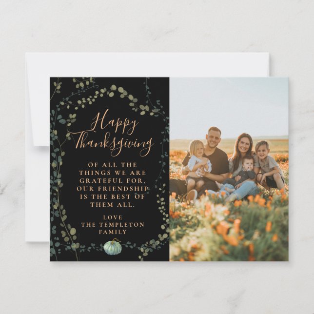 Cartes Pour Fêtes Annuelles Photo de famille Green Black Thanksgiving (Devant)
