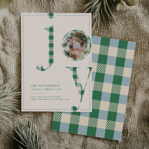 Cartes Pour Fêtes Annuelles Photo de famille Joyeux Bleu Vert Tartan Noël