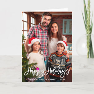 Cartes Pour Fêtes Annuelles Photo de famille Joyeux jours fériés Brosse Script