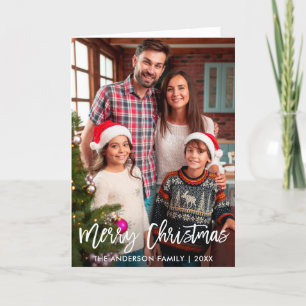 Cartes Pour Fêtes Annuelles Photo de famille Joyeux Noël Brush Script Plier