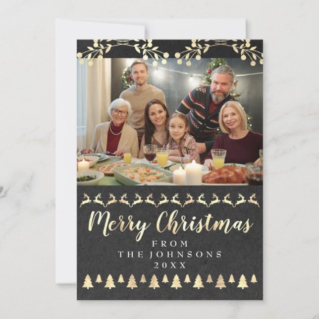 Cartes Pour Fêtes Annuelles Photo de famille Joyeux Noël Gold Classy Rustic (Devant)
