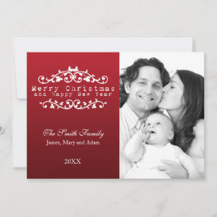 Cartes Pour Fêtes Annuelles Photo de famille Joyeux Noël Rouge ornemental