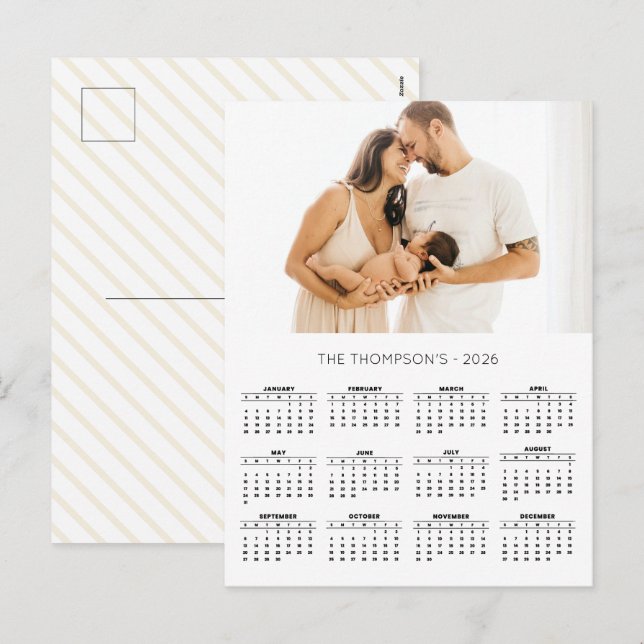 Cartes Pour Fêtes Annuelles Photo de famille moderne 2026 Calendrier 12 mois (Devant / Derrière)