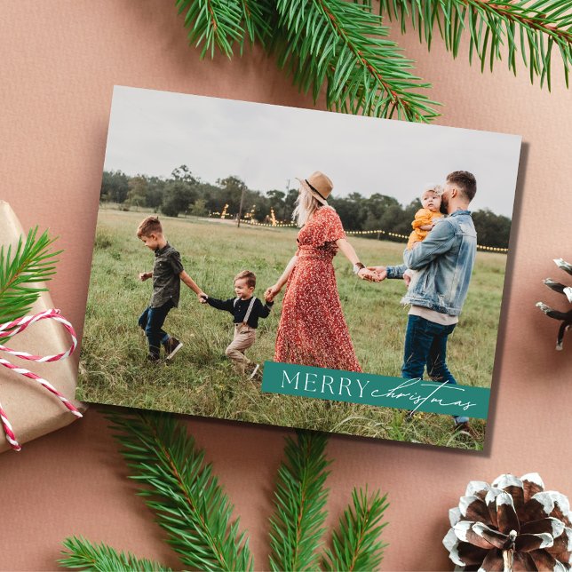 Cartes Pour Fêtes Annuelles Photo de famille Moderne Joyeux Noël (Family Photo Modern Merry Christmas Holiday Greeting Card)