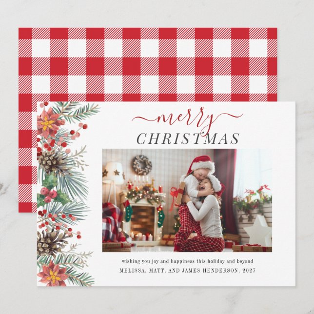 Cartes Pour Fêtes Annuelles Photo de famille moderne Noël élégant (Devant / Derrière)
