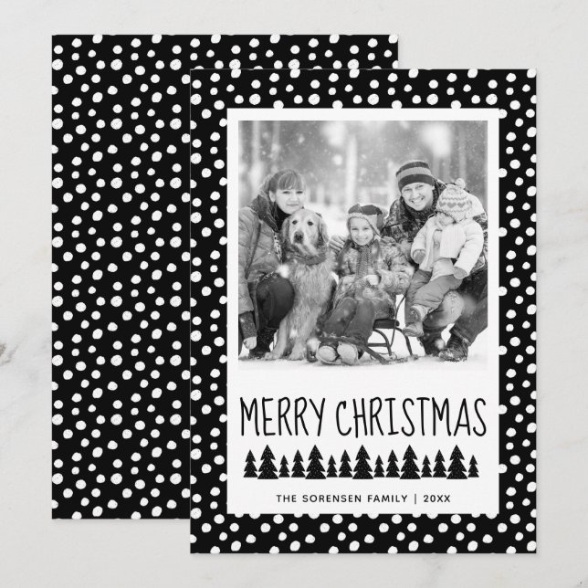 Cartes Pour Fêtes Annuelles Photo de famille moderne Points noirs blancs (Devant / Derrière)