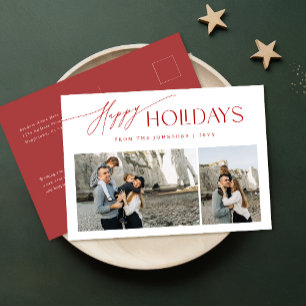 Cartes Pour Fêtes Annuelles Photo de famille moderne rouge et blanc Noël