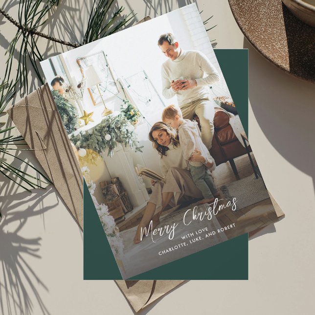 Cartes Pour Fêtes Annuelles Photo de famille Noël élégant (Elegant Christmas Family Photo Rustic Script Typography Greeting Card)