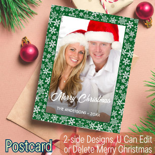 Cartes Pour Fêtes Annuelles Photo de famille Noël Flèches de neige Script Vert