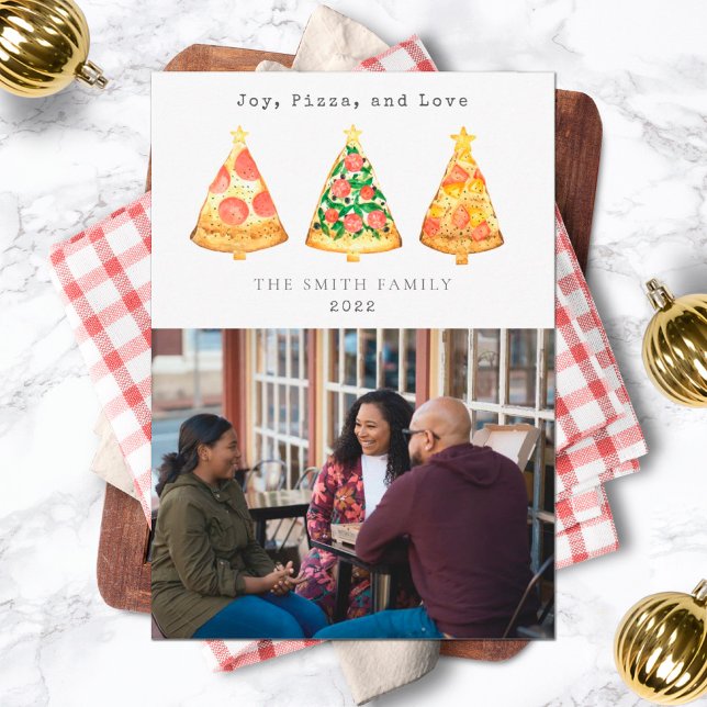Cartes Pour Fêtes Annuelles Photo de famille Noël Pizza Amour Joie (Créateur téléchargé)