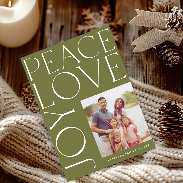 Cartes Pour Fêtes Annuelles Photo de famille Noël vert Paix Amour Joie (Créateur téléchargé)