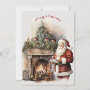 Cartes Pour Fêtes Annuelles Photo de famille Père Noël Cheminée Flocons de nei
